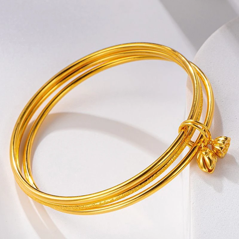 铜合金手镯 三生三世莲蓬手镯两世欢三圈铃铛金色镯子送女友