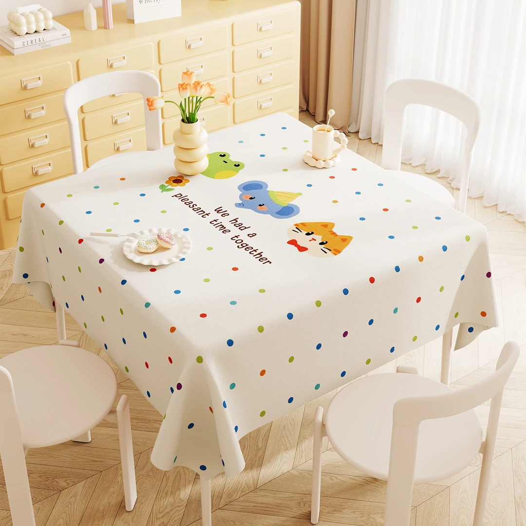 卡通波点餐桌布防水防油免洗2025轻奢高级感方形桌布保护垫茶几布