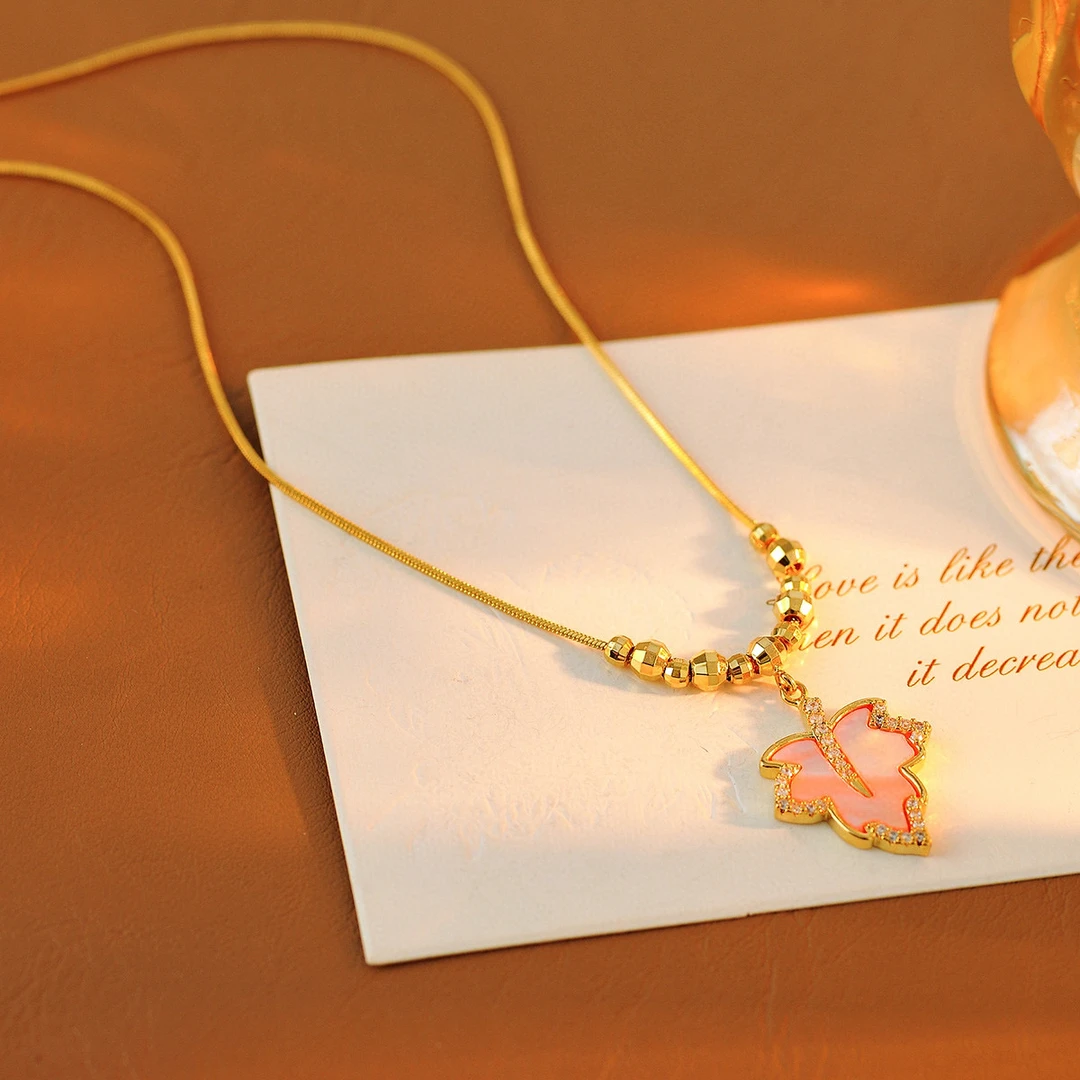 铜合金项链 a389---法☆【粉色银杏】春K欧斯伽斯  项链