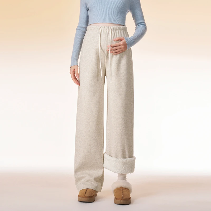 孕妇羊羔绒阔腿裤秋冬加绒加厚外穿休闲糯米裤保暖宽松