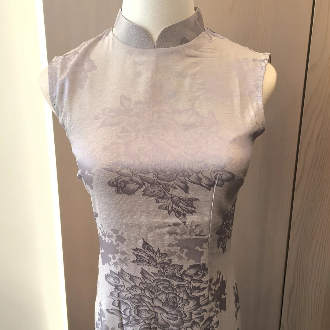 日常条纹长旗袍提花常规袖旗袍网红设计师性感风