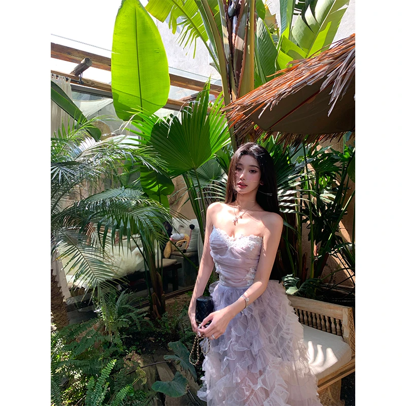 Baeb Chill【梦幻云边】 法式高级感气质性感轻奢浅紫色抹胸