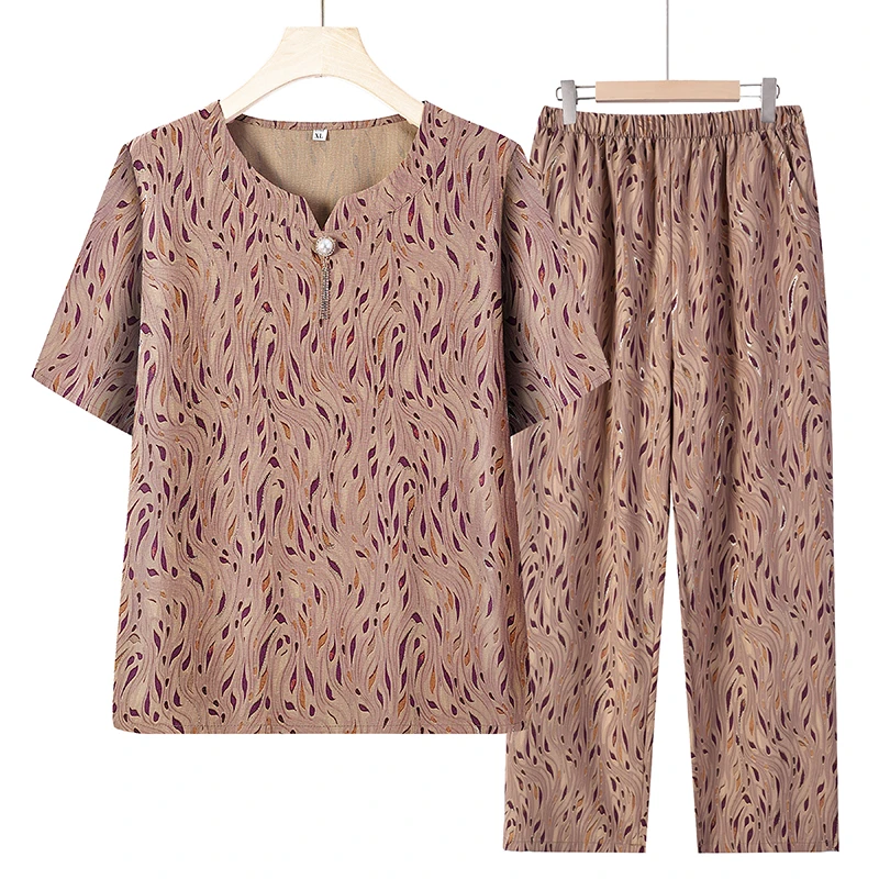 妈妈装夏天短袖套装休闲中老年奶奶两件套夏季薄款气质上衣宽松