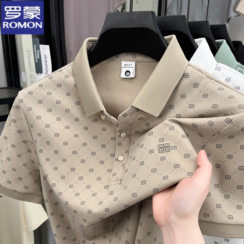 罗蒙夏季男士时尚印花短袖T恤商务休闲透气男装宽松百搭polo衫男