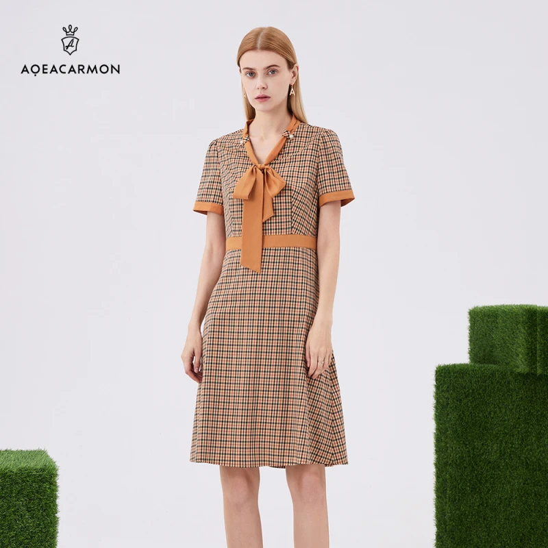 雅格上美 法式复古格纹女士连衣裙 A22CF69D97