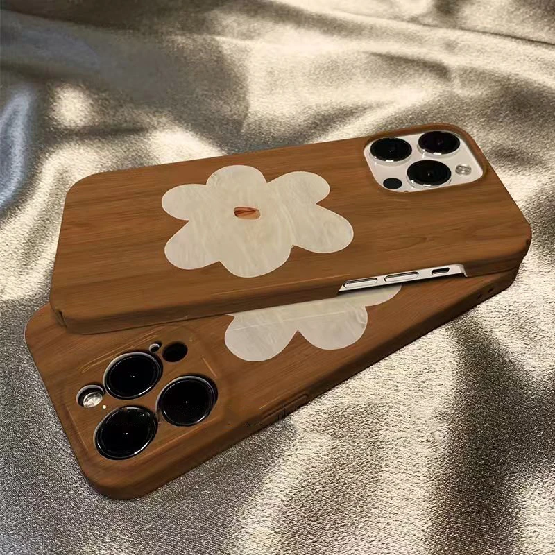BANCAins复古风仿木色花朵适用iphone16pro手机壳苹果15新款14/13