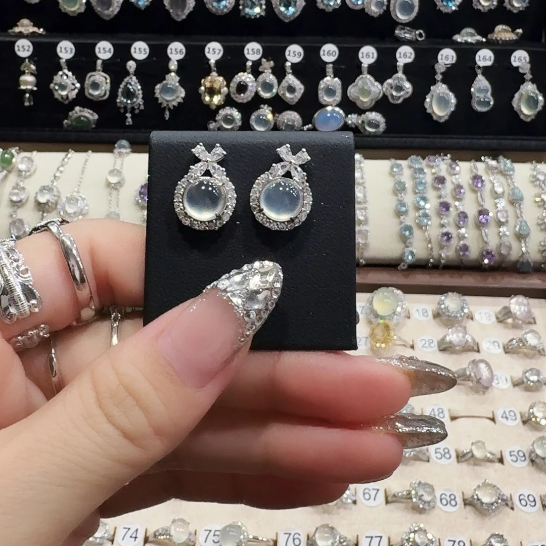 *****蛇纹石玉银S925镶嵌耳钉