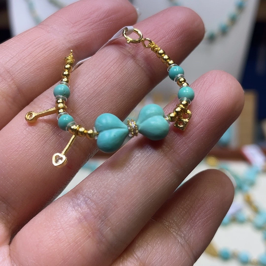 绿松石银S925镀金镶嵌半挂链