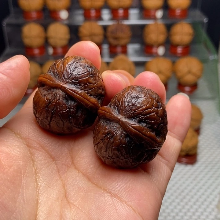 文玩核桃把件墨玉猫眼13