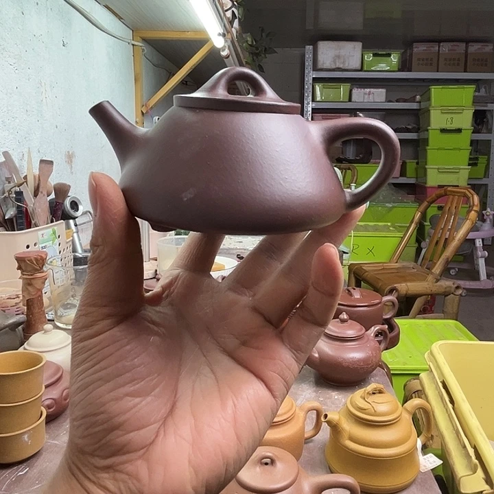 紫砂茶壶原矿紫泥光素子冶石瓢微瑕 200cc