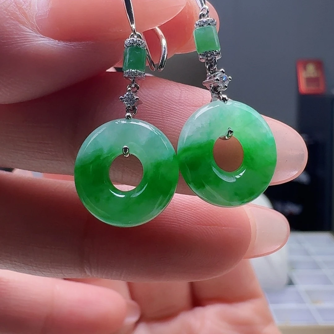 翡翠耳饰18K金镶嵌天然