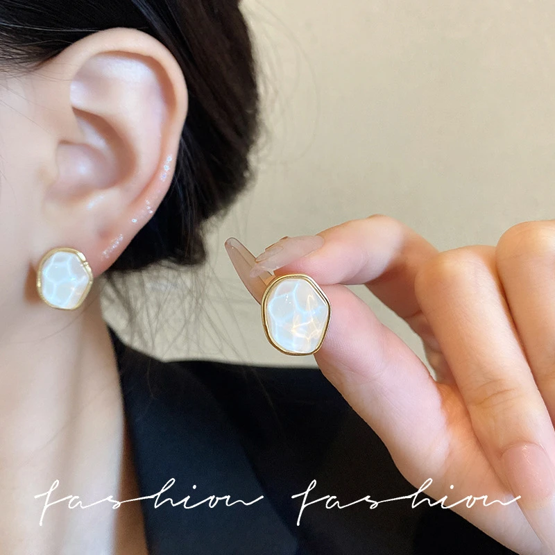 铜合金耳饰 925银【霜华冰语】耳坠复古港风水波纹几何形椭圆耳环