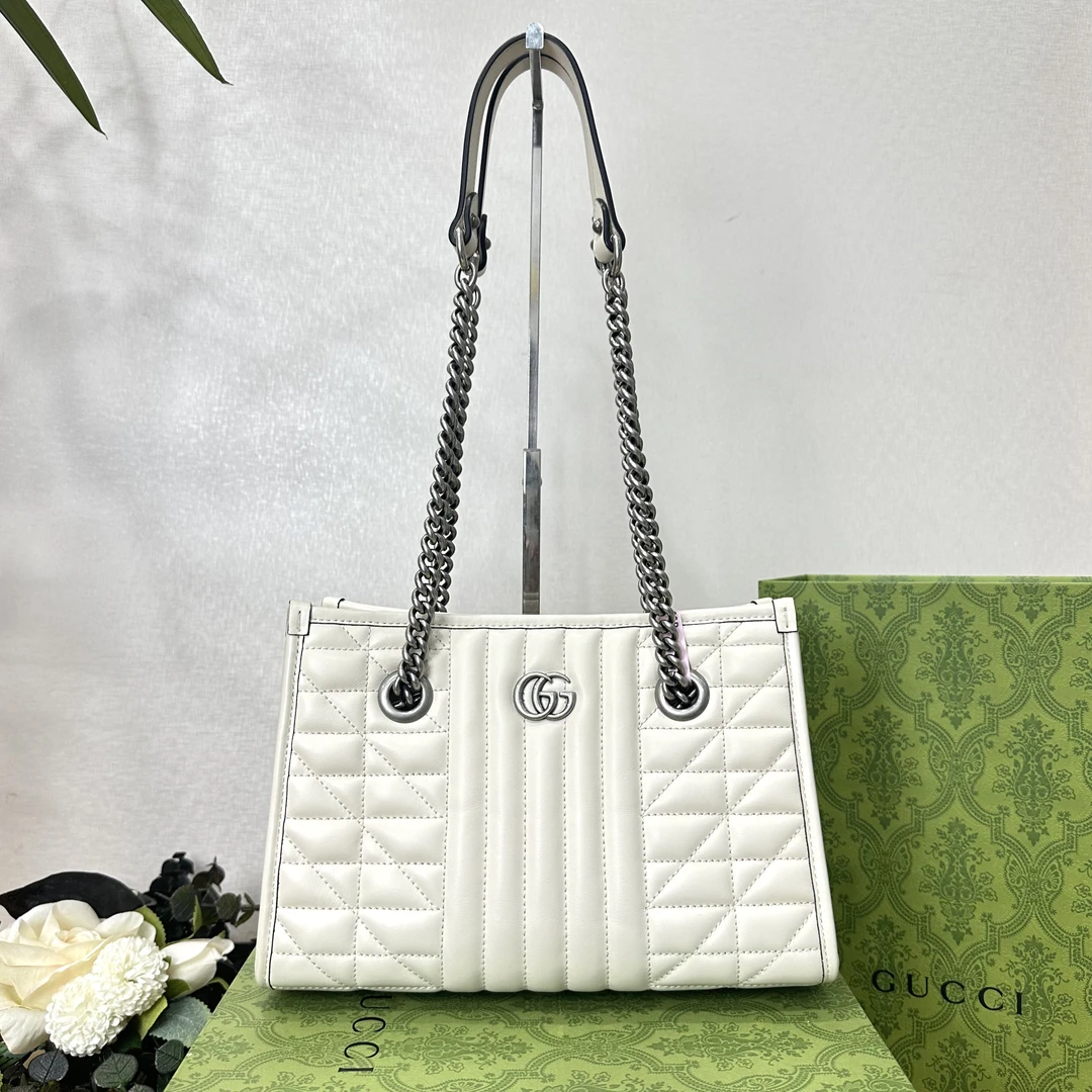 未使用 GUCCI/古驰 壹所奢品/古驰马蒙托特包白银黑银肩包/闲置