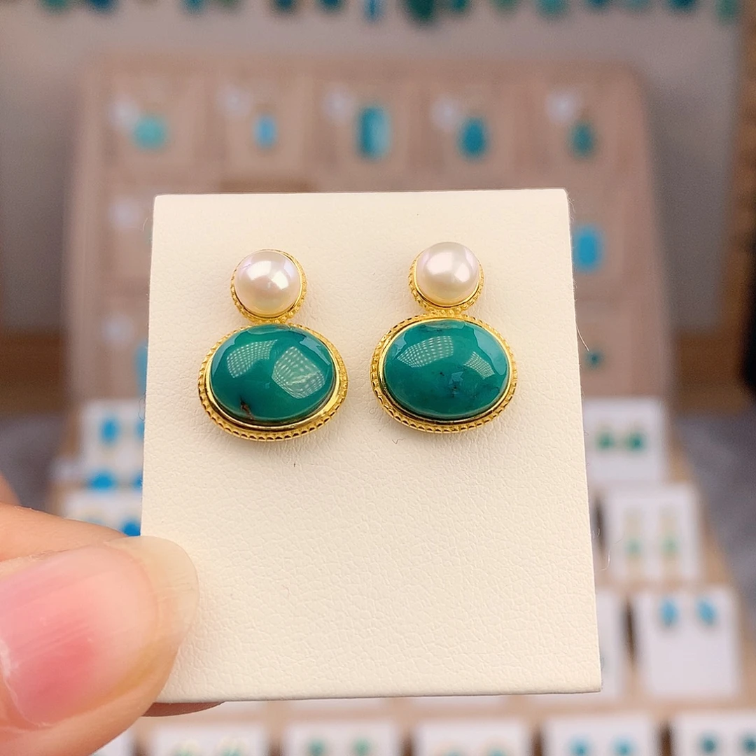 绿松石未镶嵌耳饰