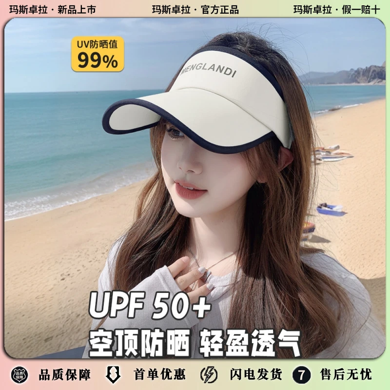 玛斯卓拉upf50+空顶防晒帽女夏防紫外线大檐遮阳帽骑车吹不翻鸭舌