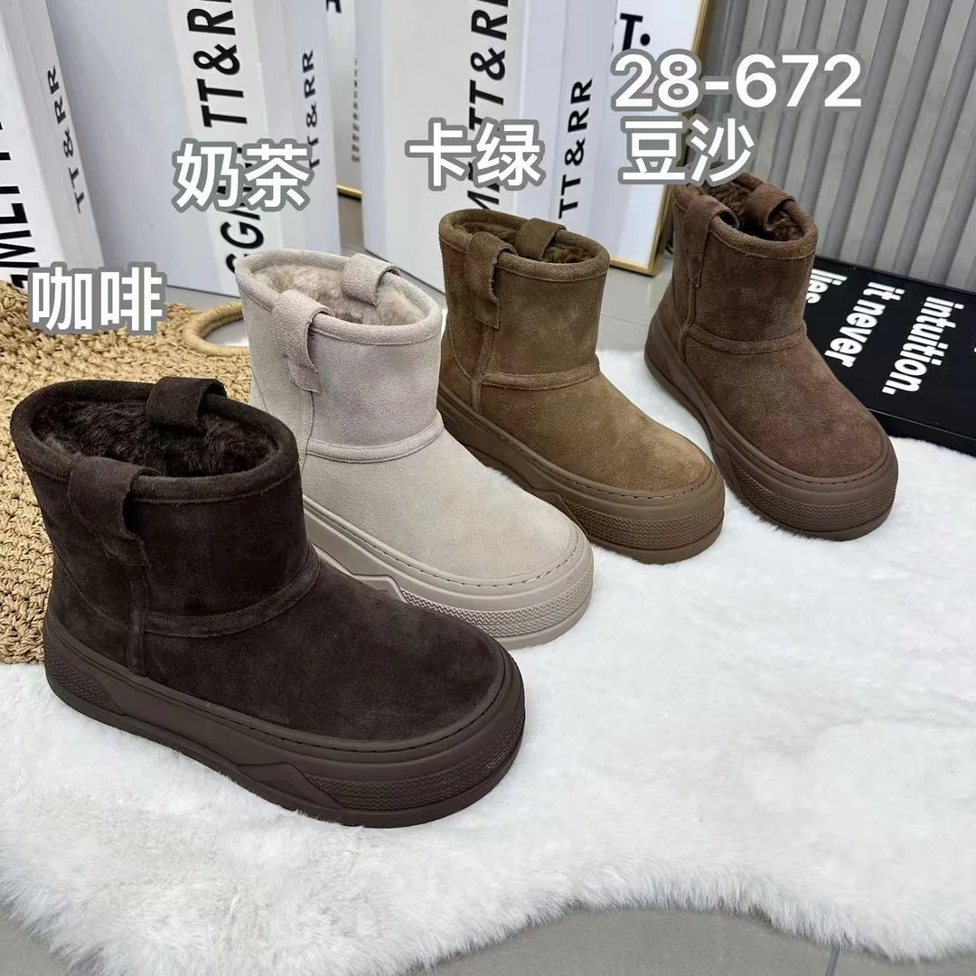 28-672冬季大棉保暖加绒厚底防滑舒适短筒雪地靴女靴