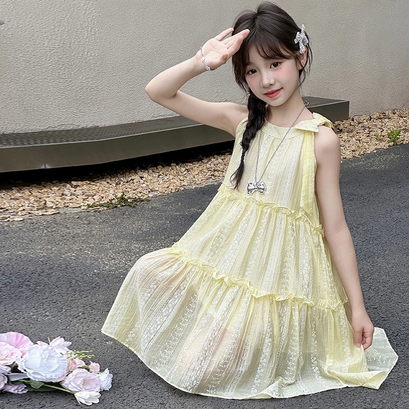 女童无袖连衣裙夏装2025新款洋气儿童夏季薄款洋气沙滩裙裙子潮款