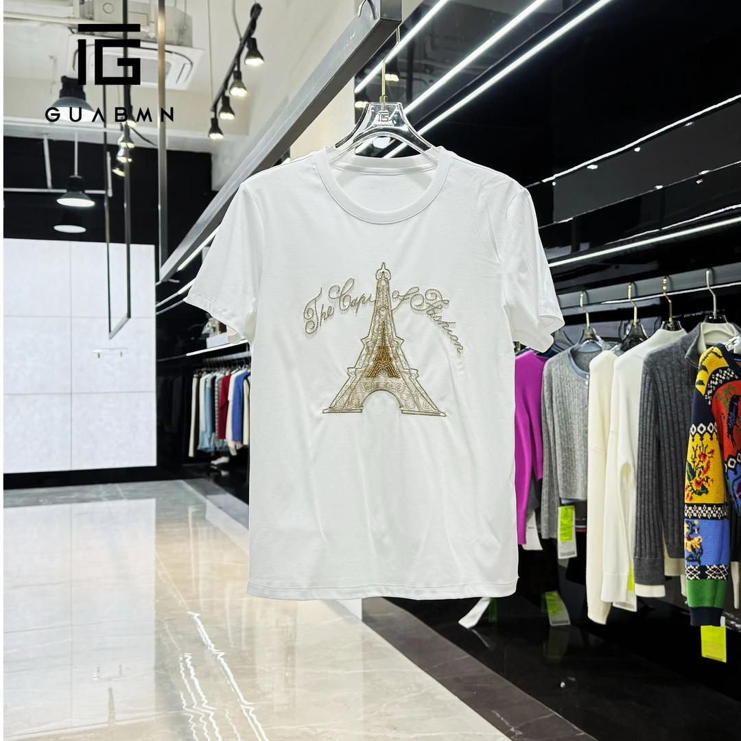 GUABMN2025年夏季新款巴黎铁塔圆领短袖小众T恤初夏穿搭5006