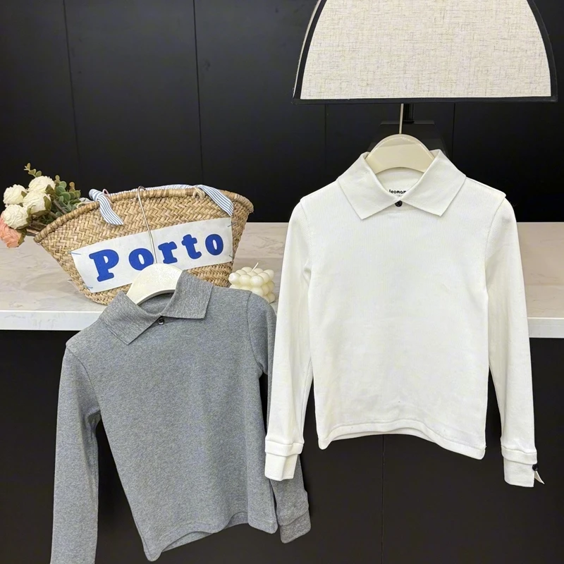 【现货】leomama女童polo领打底衫内搭秋冬儿童洋气翻领上衣长袖t恤