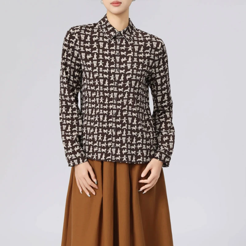 【商场同款】狗狗印花衬衫早春新款通勤百搭显瘦翻领长袖上衣130073