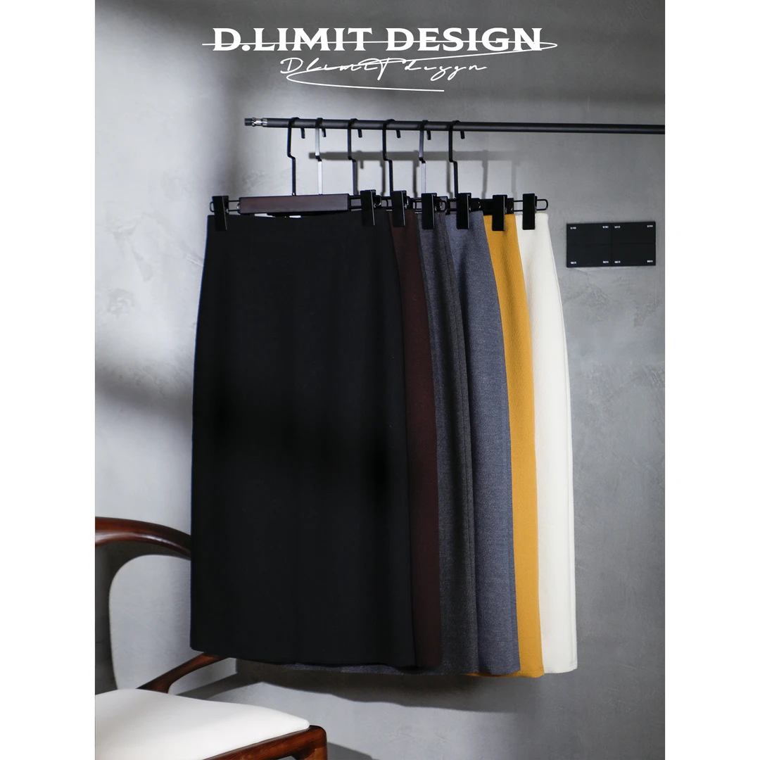 【D.Limit design】桑蚕丝绵羊毛斜纹百搭后开叉直筒半裙DLMX1298