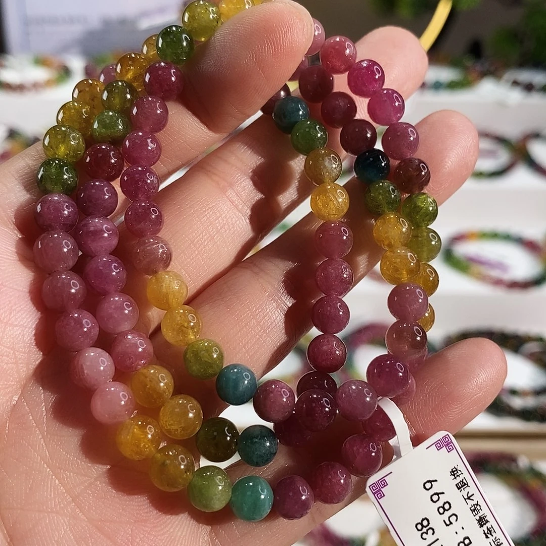 碧玺未镶嵌手链G2138三圈颜色微差