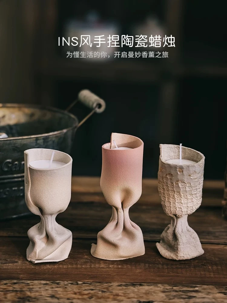 原来是泥手捏陶瓷杯香薰蜡烛助眠卧室蜡结婚伴手礼生日礼物香氛围