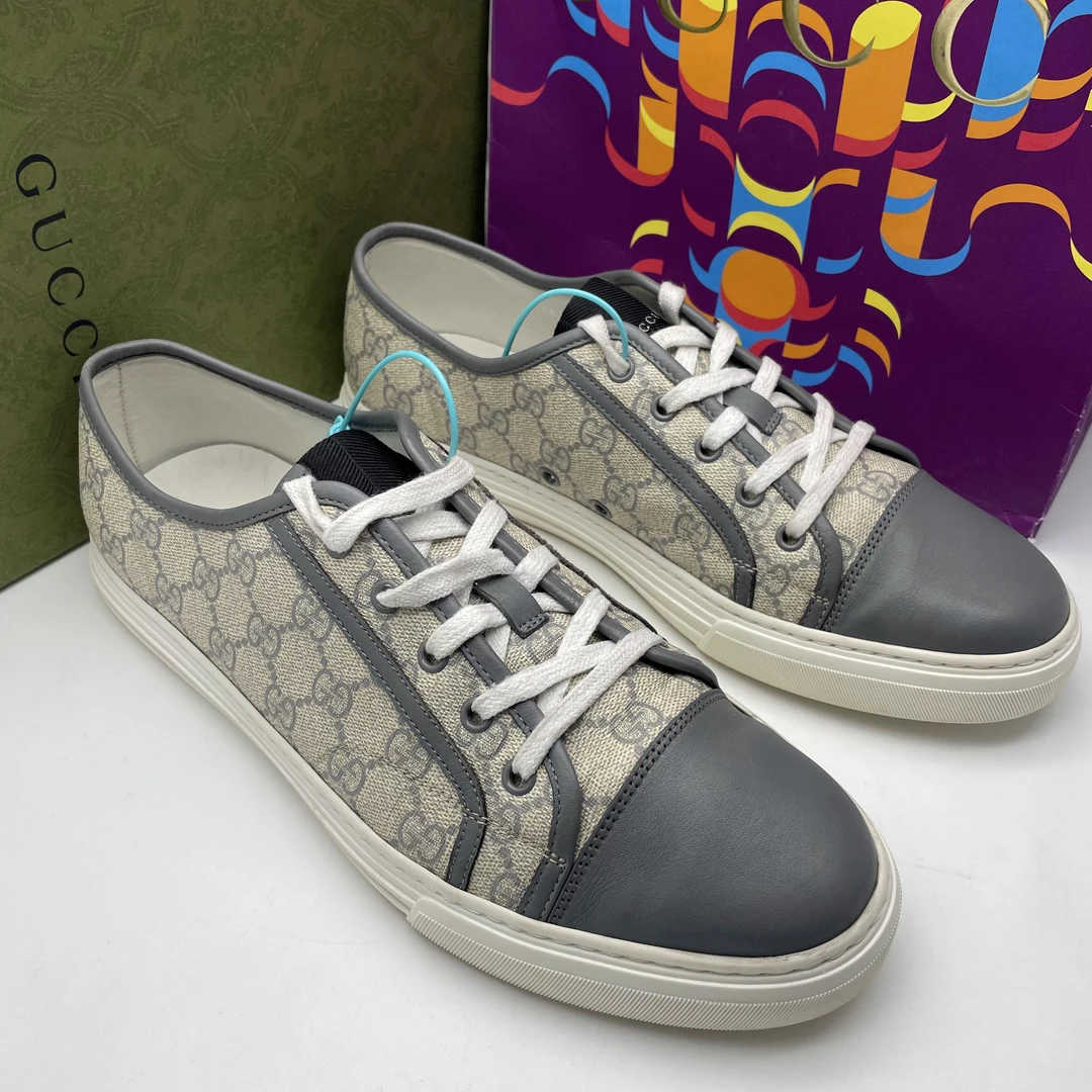 95新 GUCCI/古驰 /43欧码/二手男士 灰色双G休闲时尚老花板鞋