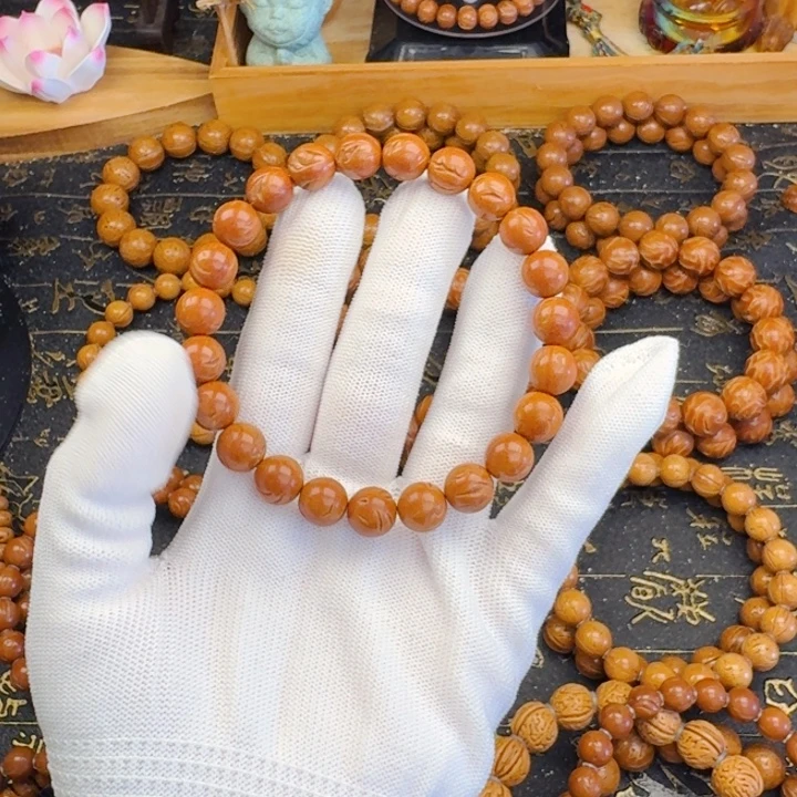 渣***地桃核手串10尺寸龙纹