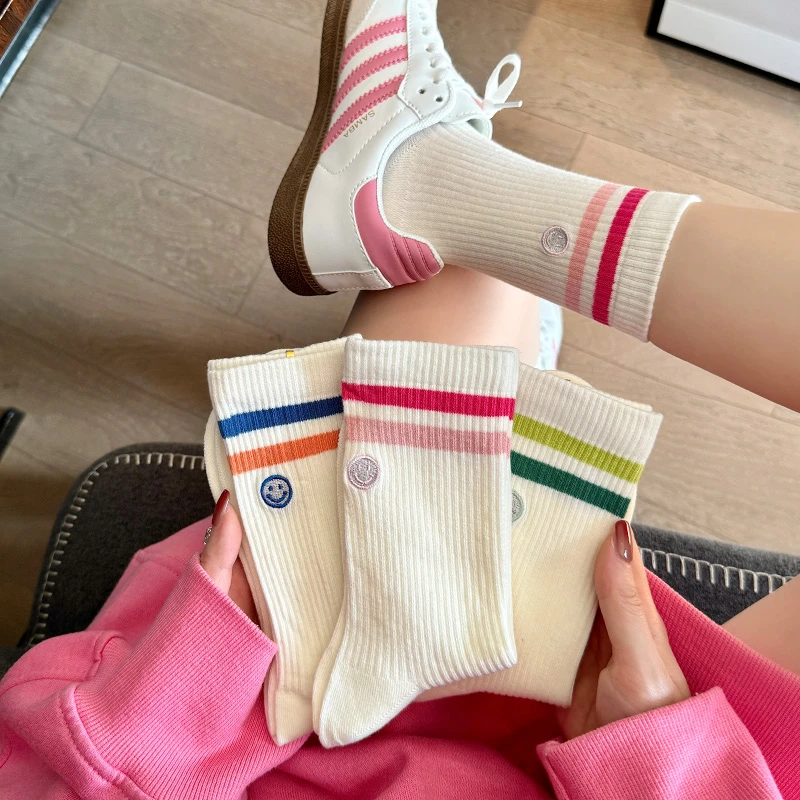 袜子女款中筒袜春季棉袜防臭ins潮女生2025新款爆款白色运动长袜
