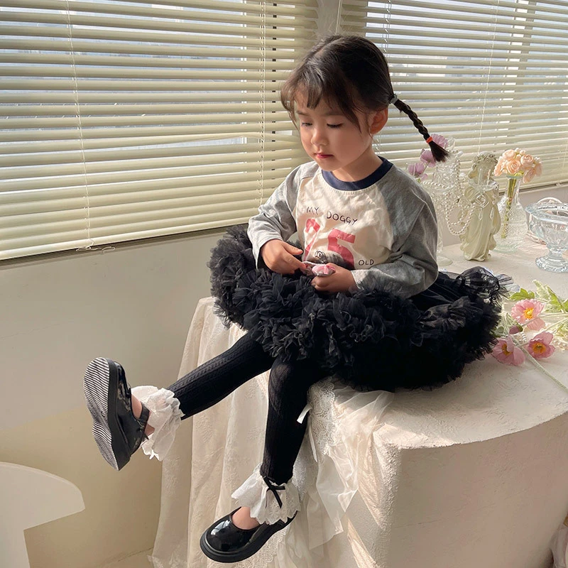 春夏新品刺绣蝴蝶结花边麻花纹理女儿童宝宝九分打底裤女