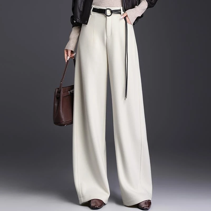 端品牌仿羊毛阔腿裤女2026秋冬新款高腰宽松显瘦加厚垂感休闲长裤