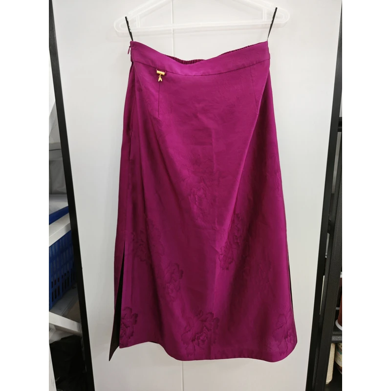 香云纱提花花萝国风复古气质百搭包臀半身裙60067