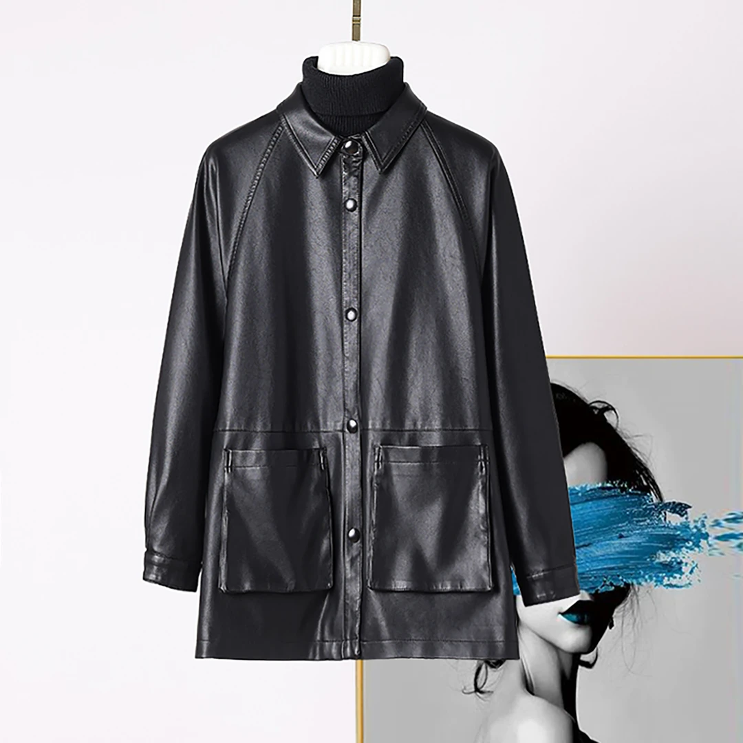 海宁纯皮皮衣 2025新款上衣女皮外套 休闲宽松皮衣  KFLD-1629#