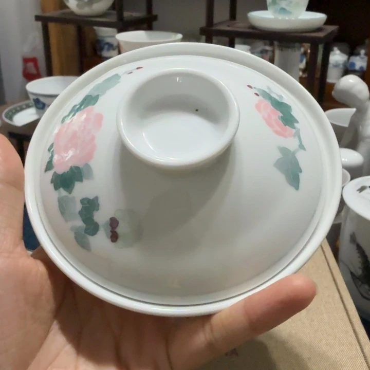 醴陵釉下五彩手绘盖碗12.5厘米
