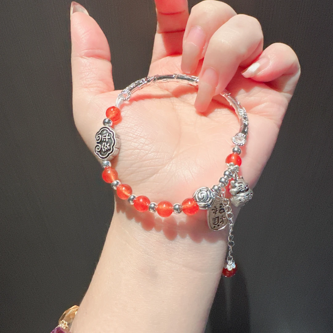 D02招财猫新中式手串平安福禄弯管手链复古送女友