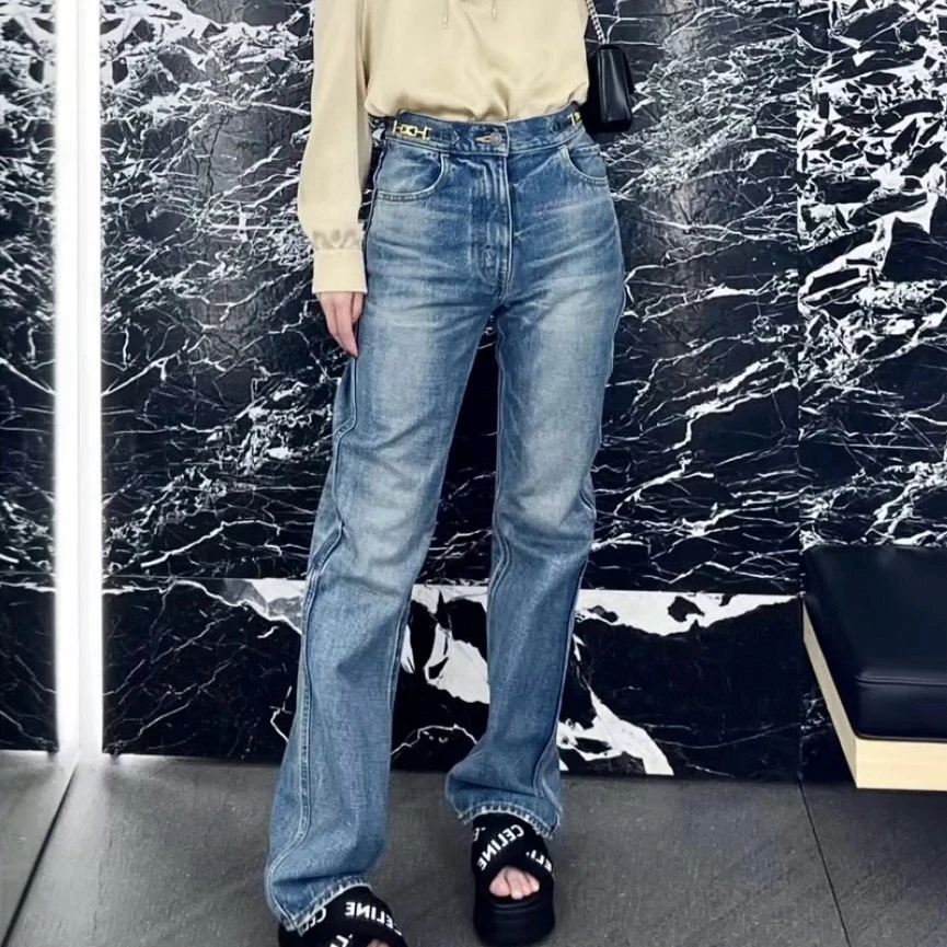 未使用 Celine/思琳 链条水洗做旧牛仔长裤 27码 A00043