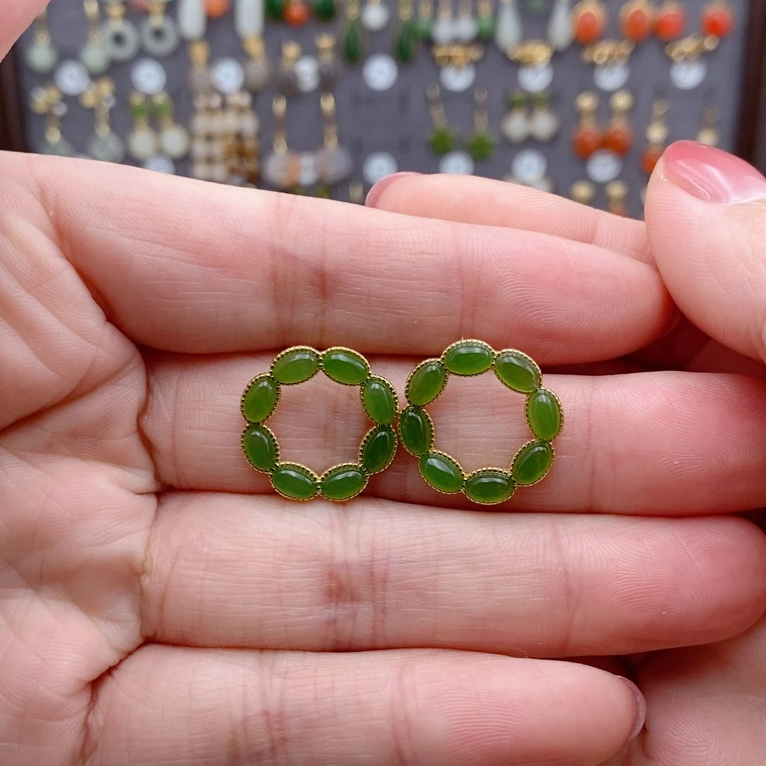 银S925镶嵌和田玉耳饰