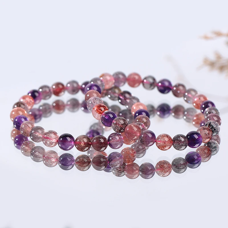 天然黑加仑超七水晶手链7-7.5mm金草莓彼岸花H013多样性发其一