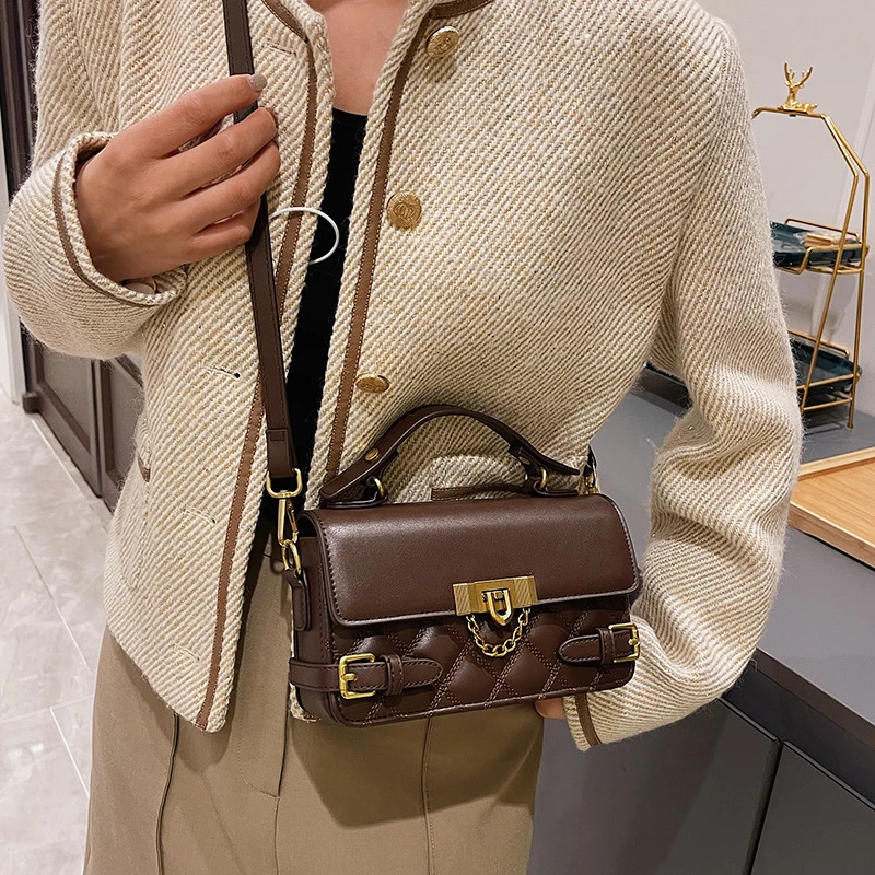 左九女包菱格包手提包包2025新款潮复古百搭小方包女冬季高级感百