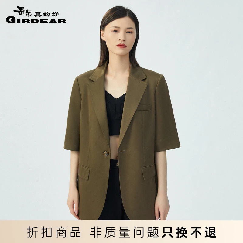 哥弟真的好一颗扣廓形垫肩工装中袖西装8400063