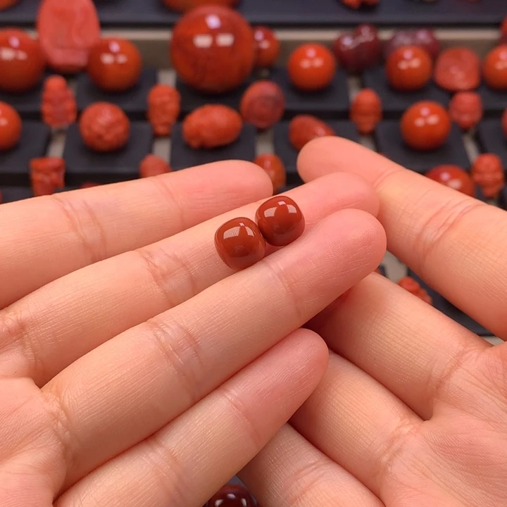 华***文南红玛瑙未镶嵌老型对珠9MM
