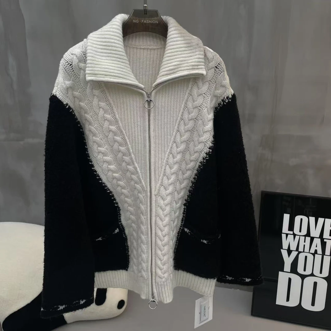 秋冬纯色重工绞花撞色拉链款-2722-1