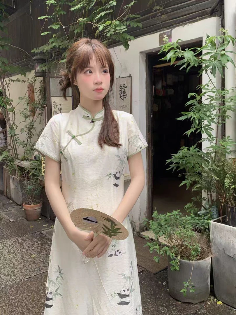 【木兰诗语】300斤特大码女装裙子夏季女新款熊猫新中式旗袍连衣裙