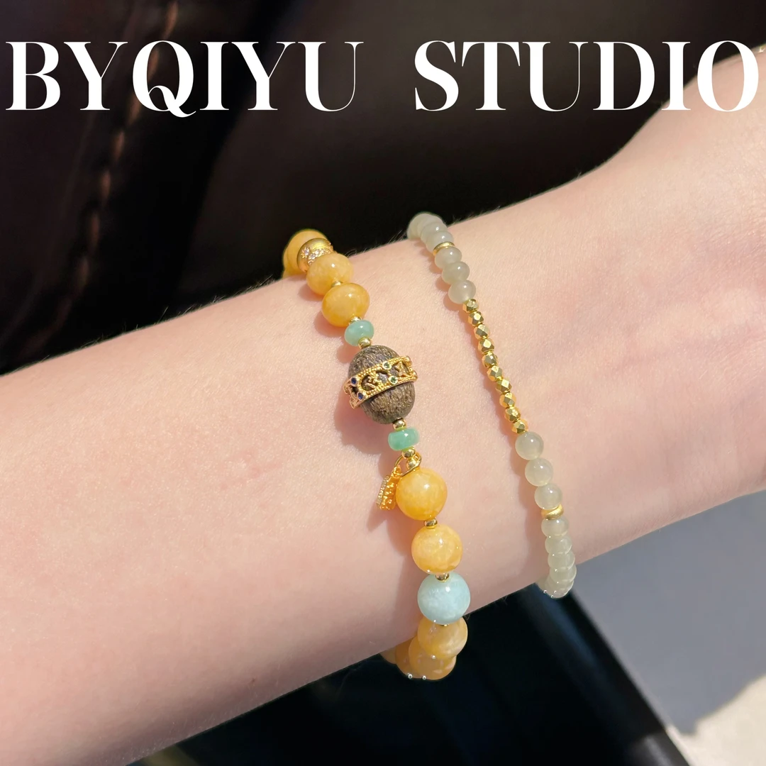 S925银碎碎金和田玉冰清清水和田玉手串 一条