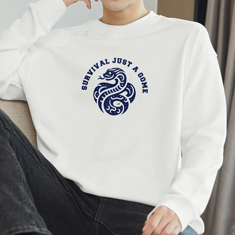 320g重磅白色卫衣男本命年上衣服蛇年印花长袖t恤加绒保暖无帽衫