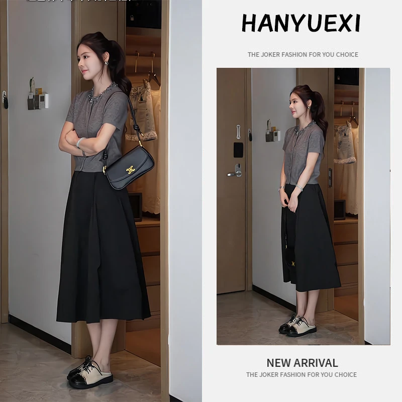 夏季一整套女装2025年新款韩版时尚减龄显瘦短袖上衣半身裙两件套