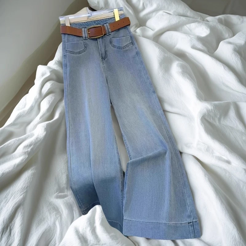 2025新款夏季薄款高腰复古时尚气质宽松显瘦百搭垂感阔腿喇叭裤子