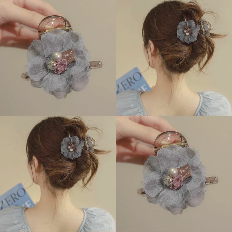 花梦缭绕~夏季珍珠花朵抓夹女可爱发夹头饰发卡后脑勺大号鲨鱼夹