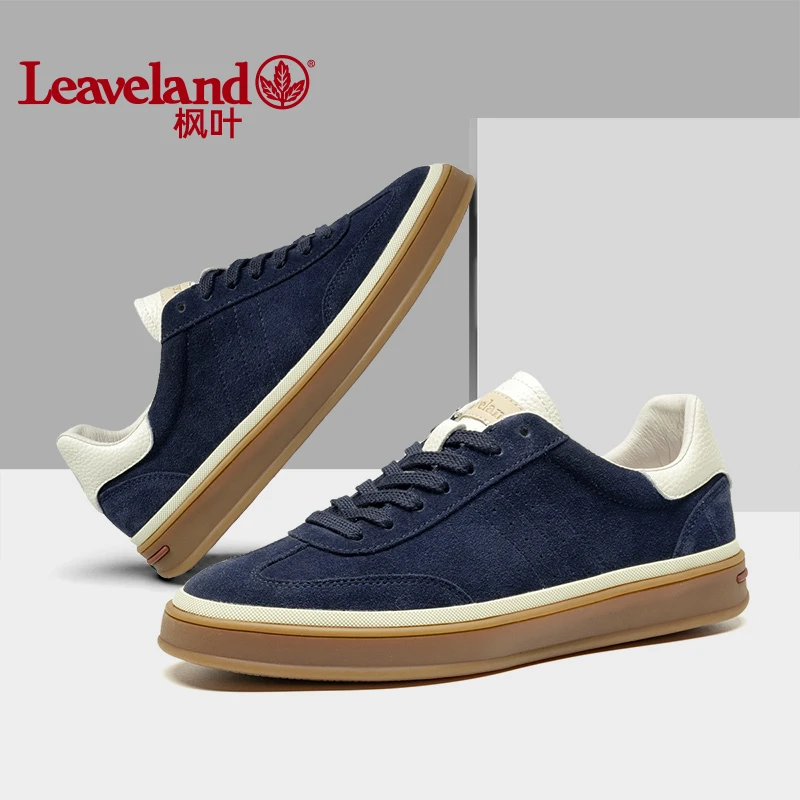 Leaveland/枫叶2025新款秋季透气男板鞋撞色复古休闲德训鞋E5023